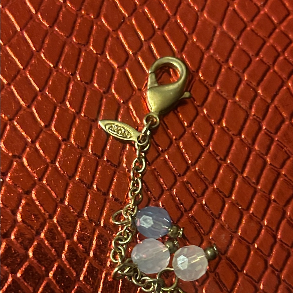 Gold Leaf Pendant Necklace with Blue and White Beads